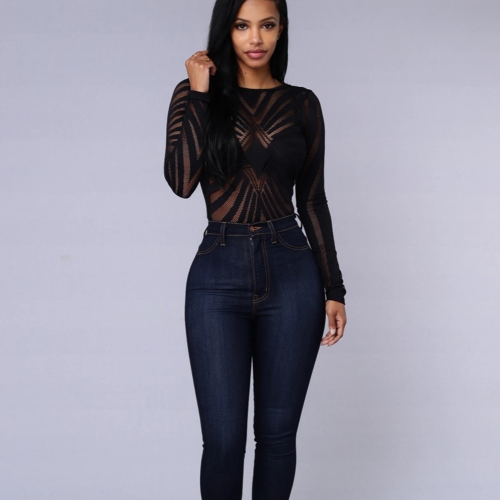 Black long sleeve lace cut out fashion nova bodysuit